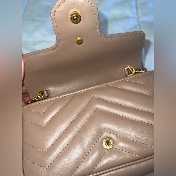 Gucci Calfskin Matelasse Super Mini GG Marmont Shoulder Bag - Porcelain Rose - Picture 7 of 17